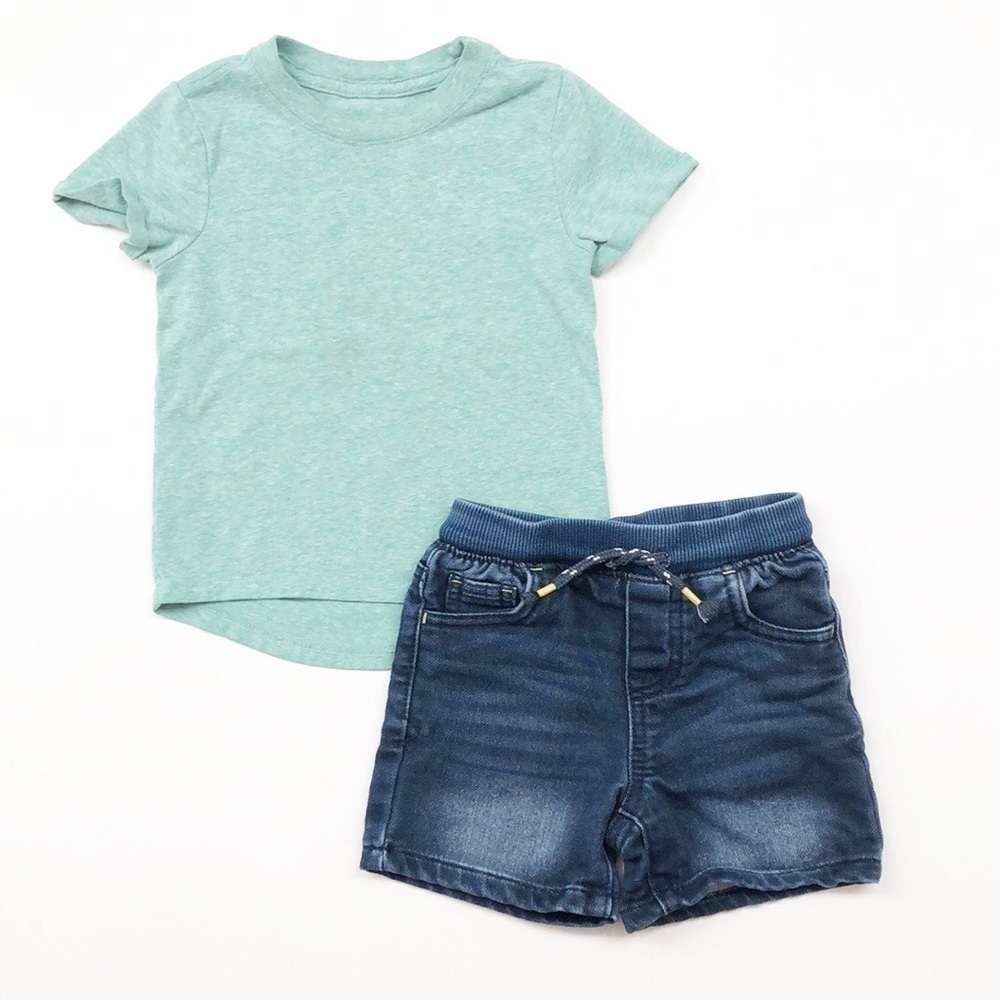 Cat & Jack green t-shirt + denim shorts baby outfit